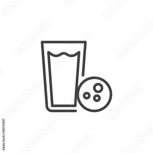 Milk glass with cookie line icon, outline vector sign, linear style pictogram isolated on white. Symbol, logo illustration. Editable stroke