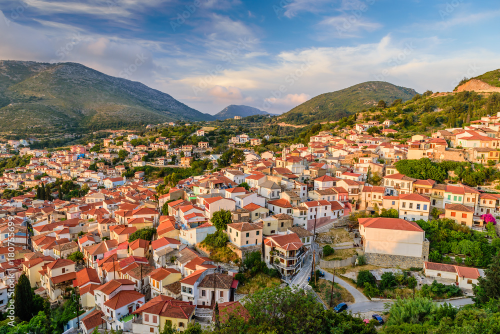 Fototapeta premium View of Samos town at sunset, Samos island, Greece
