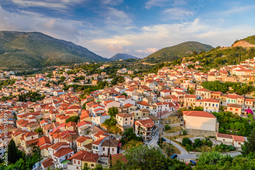 View of Samos town at sunset, Samos island, Greece