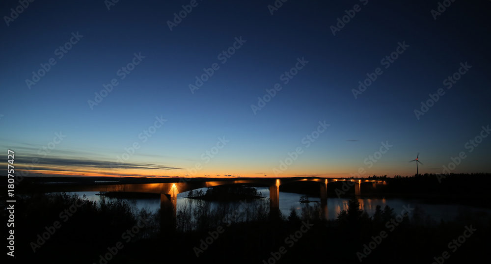 Bridge near Askersund over northern part of the lake Vaettern in Sweden, during night Bridge near Askersund over northern part of the lake Vaettern in Sweden, during night