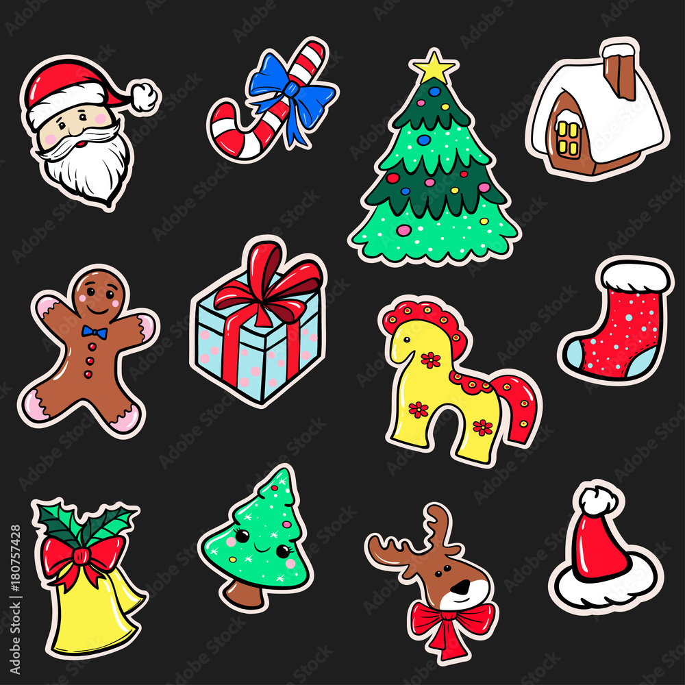 set of christmas stickers vector