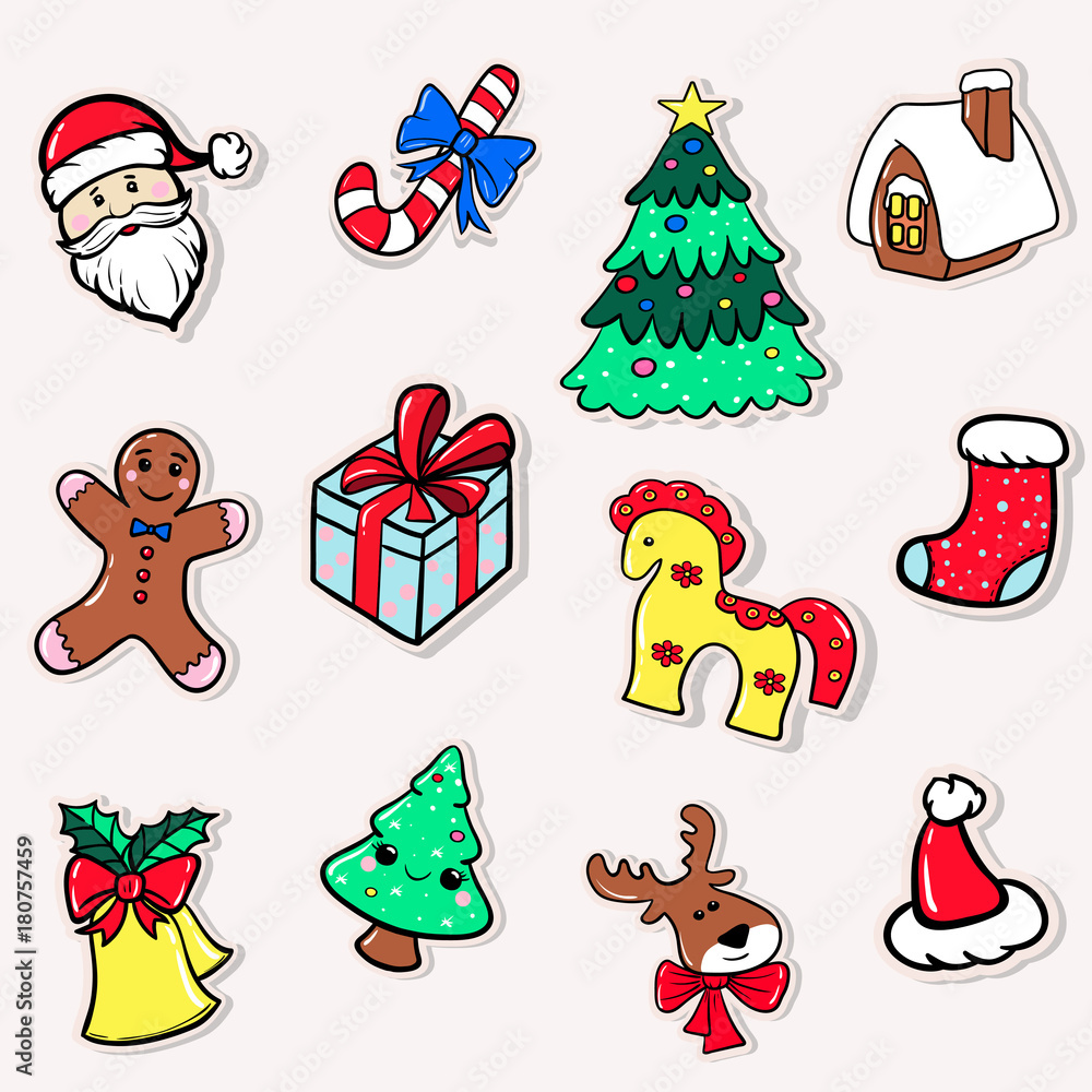 set of christmas stickers vector