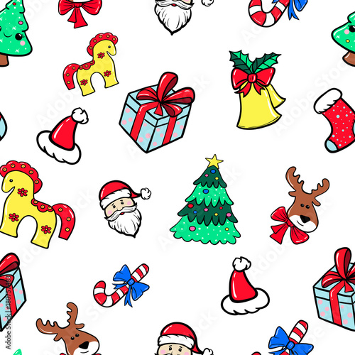Christmas background. Seamless pattern. Hand-drawn style. Vector.