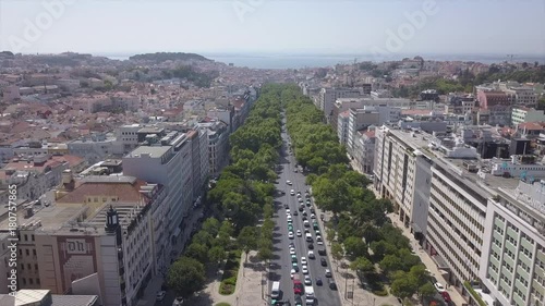 sunny day lisbon city marquess of pombal square traffic street panorama 4k portugal
