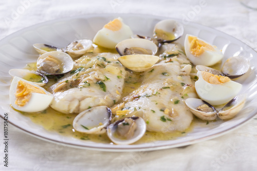 Hake with clams and eggs