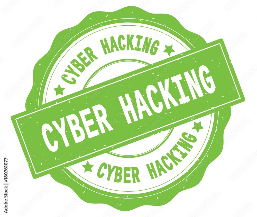 CYBER HACKING text, written on green round badge. CYBER HACKING text, written on green round badge.