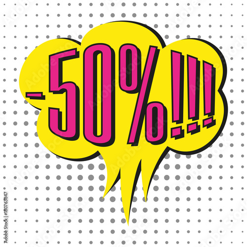 Speech sale bubble with text -50%.