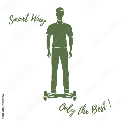 Stylized icon of modern young man standing on gyroscooter.