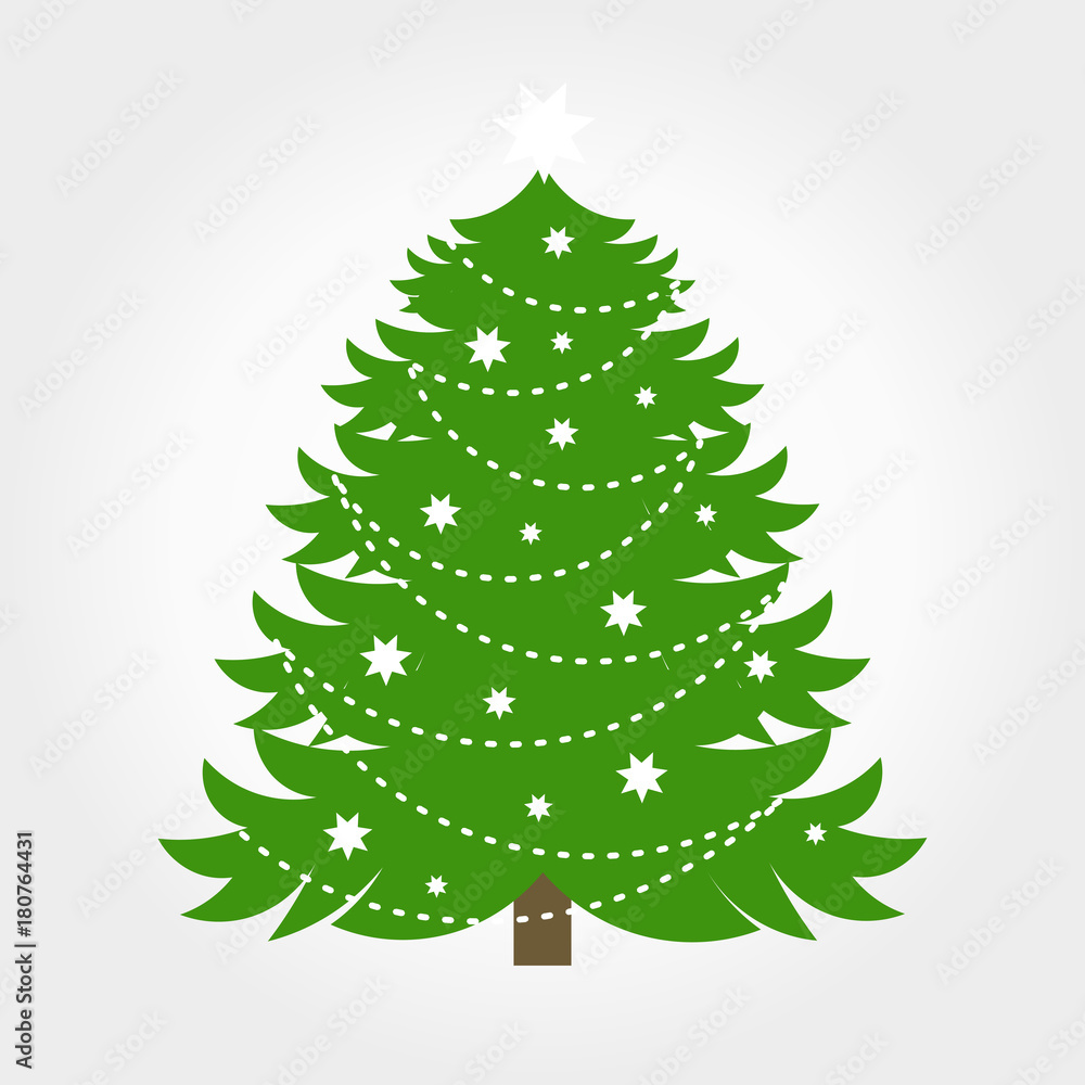 Green Christmas tree with white ornaments Green Christmas tree with white ornaments
