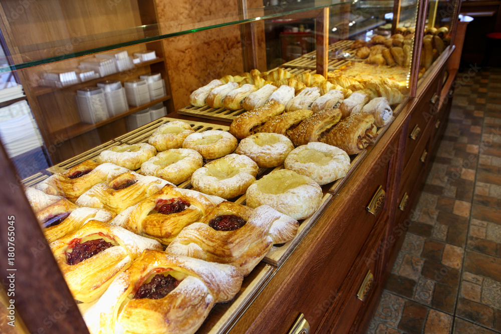 pastries on display at the bakery