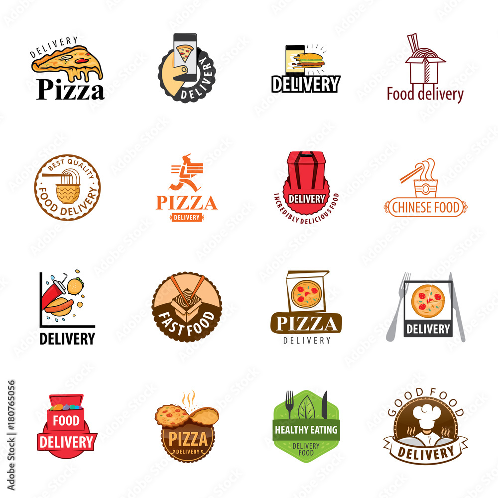 Naklejka premium Vector set food delivery, icons, logo and illustrations