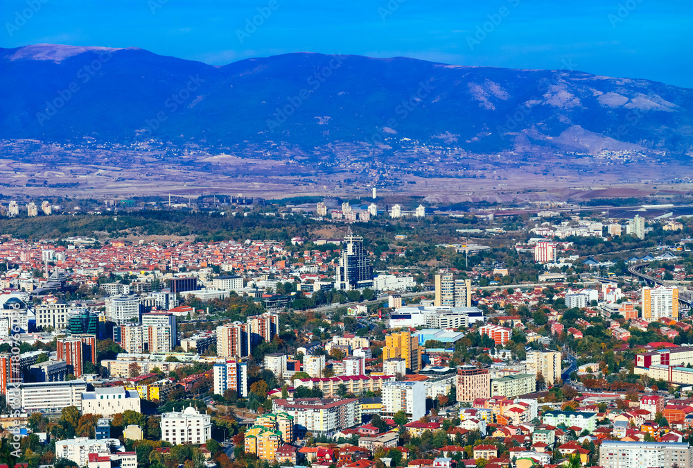 Macedonia, Skopje, view from the Vodno hill. Beautiful European mountains landscape.