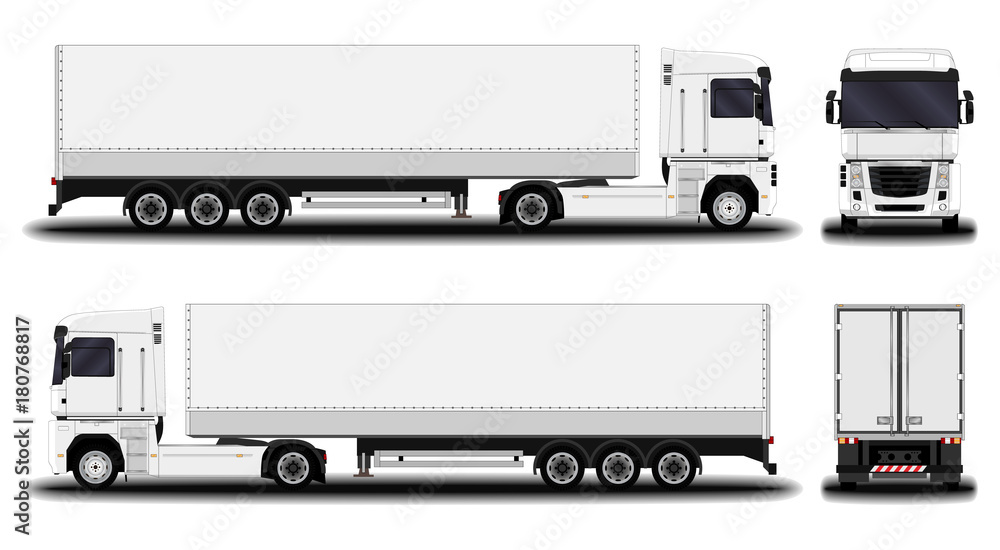 realistic truck. front view; side view; back view. realistic truck. front view; side view; back view.