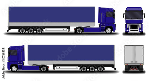 realistic truck. front view; side view; back view.