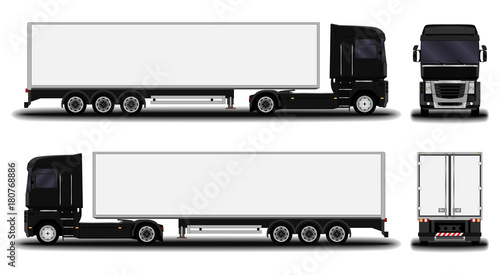 realistic truck. front view; side view; back view.