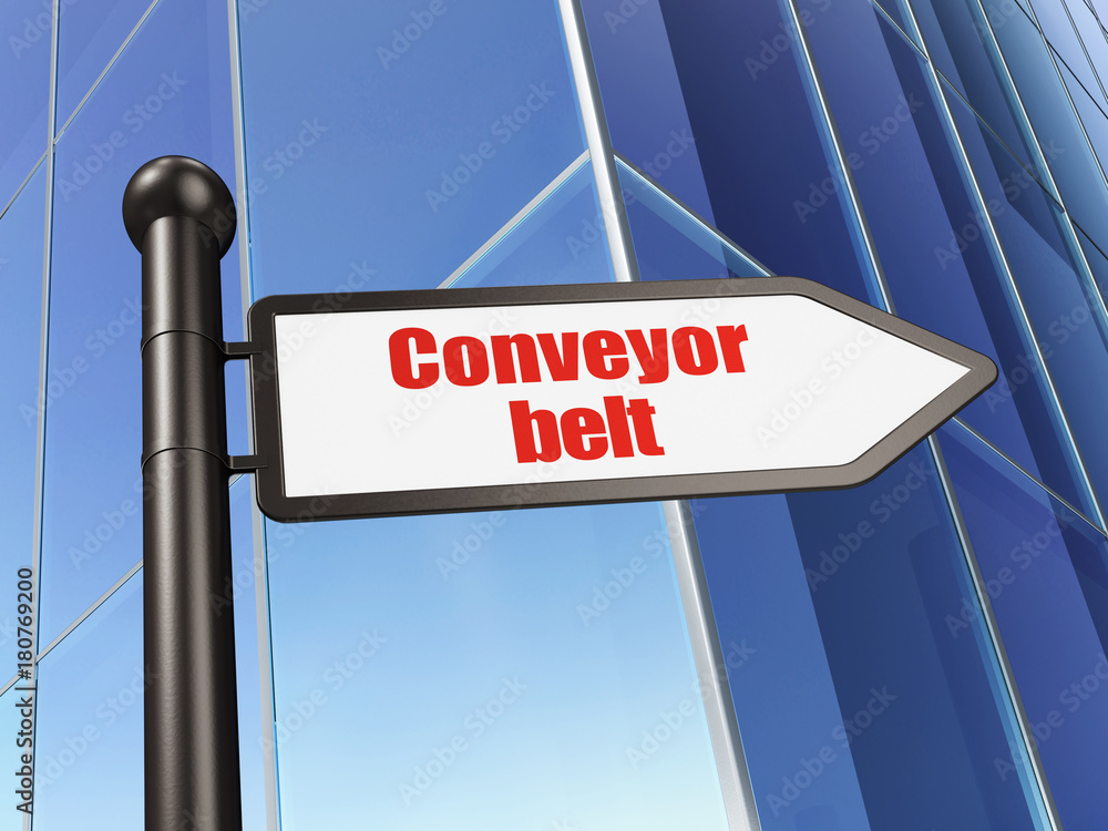 Fototapeta premium Industry concept: sign Conveyor Belt on Building background, 3D rendering