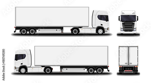 realistic truck. front view; side view; back view.
