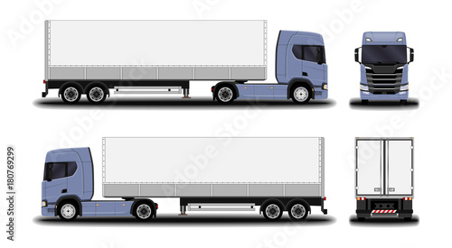 realistic truck. front view; side view; back view.