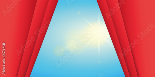 sonnenschein hinter rotem vorhang