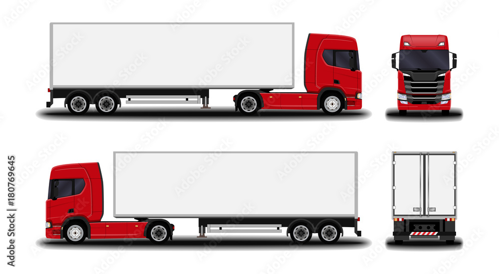 realistic truck. front view; side view; back view. realistic truck. front view; side view; back view.