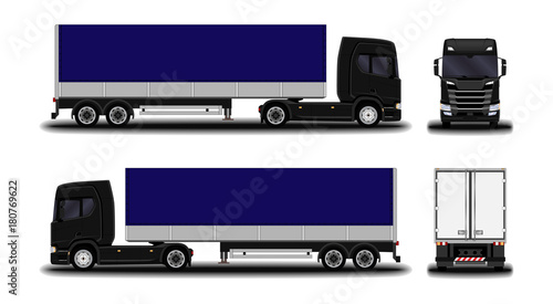 realistic truck. front view; side view; back view.