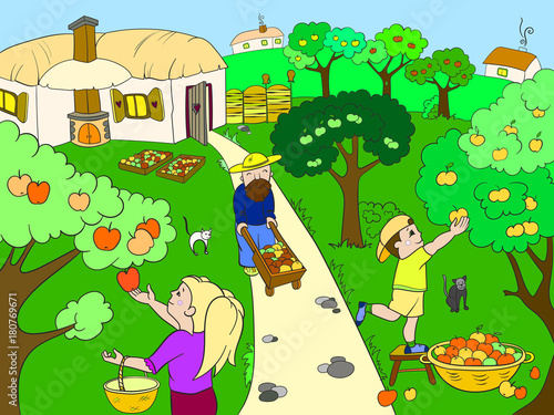 Kids cartoon on the theme of harvest vector