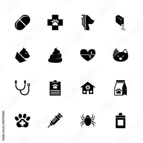 Pet Vet icons - Expand to any size - Change to any colour. Flat Vector Icons - Black Illustration on White Background.