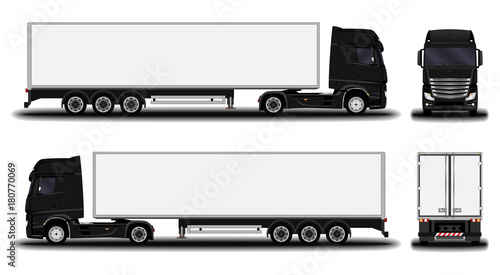 realistic truck. front view; side view; back view.