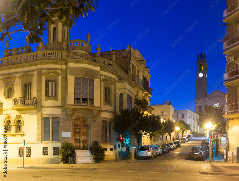 Old picturesque streets of Badalona in night