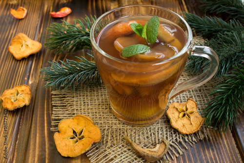 Obraz na płótnie Traditional compote of dried fruits for Christmas on the rustic background
