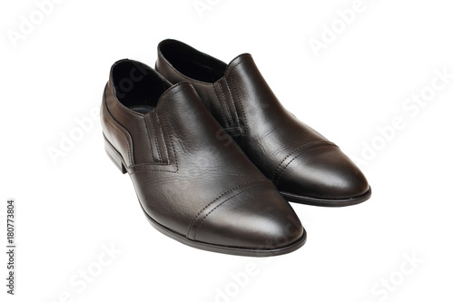 black men's leather shoes on white background