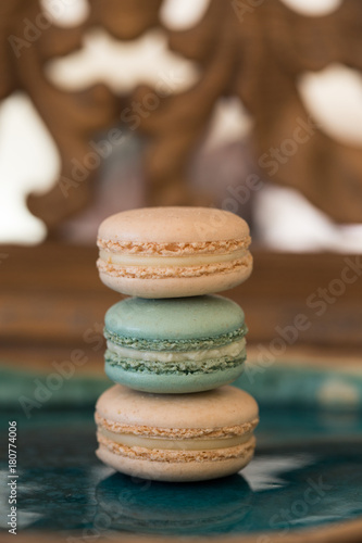 Pink and pale green macaroons