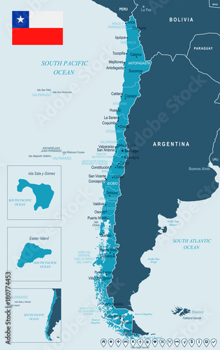 Chile - map and flag - Detailed Vector Illustration