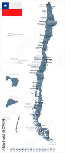 Chile - map and flag - Detailed Vector Illustration