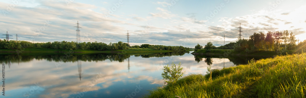 Panorama of the Langepas channel, the tributary of the Ob River.