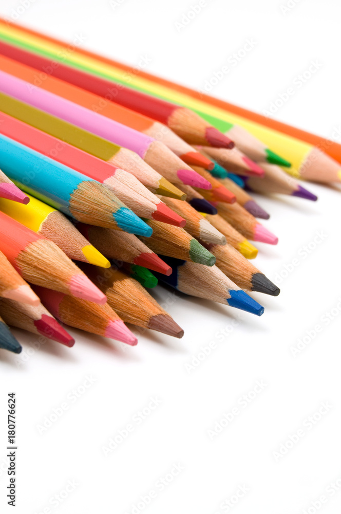 Tip of Colored Crayons on White Background Tip of Colored Crayons on White Background