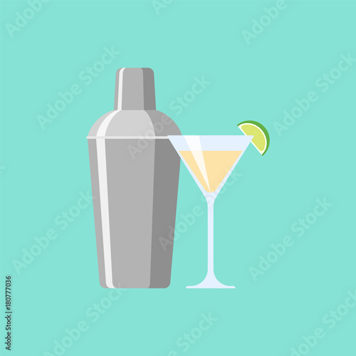 Shaker with cocktail. Illustration flat design style photo