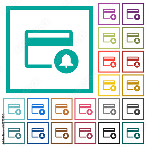 Credit card transaction alerts flat color icons with quadrant frames