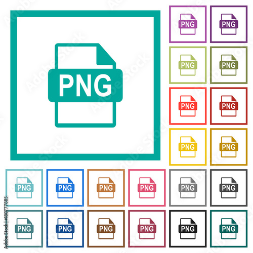 PNG file format flat color icons with quadrant frames