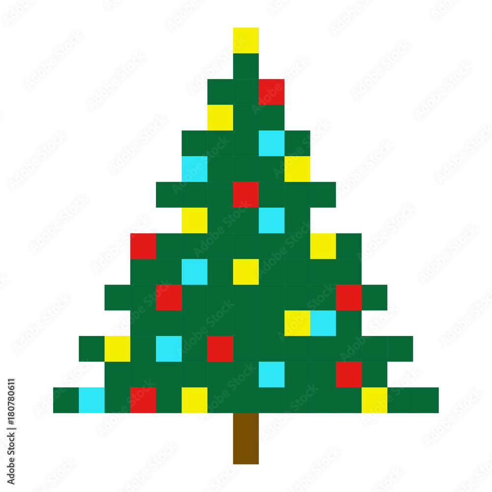 Christmas tree pixel art cartoon retro game style set Christmas tree pixel art cartoon retro game style set