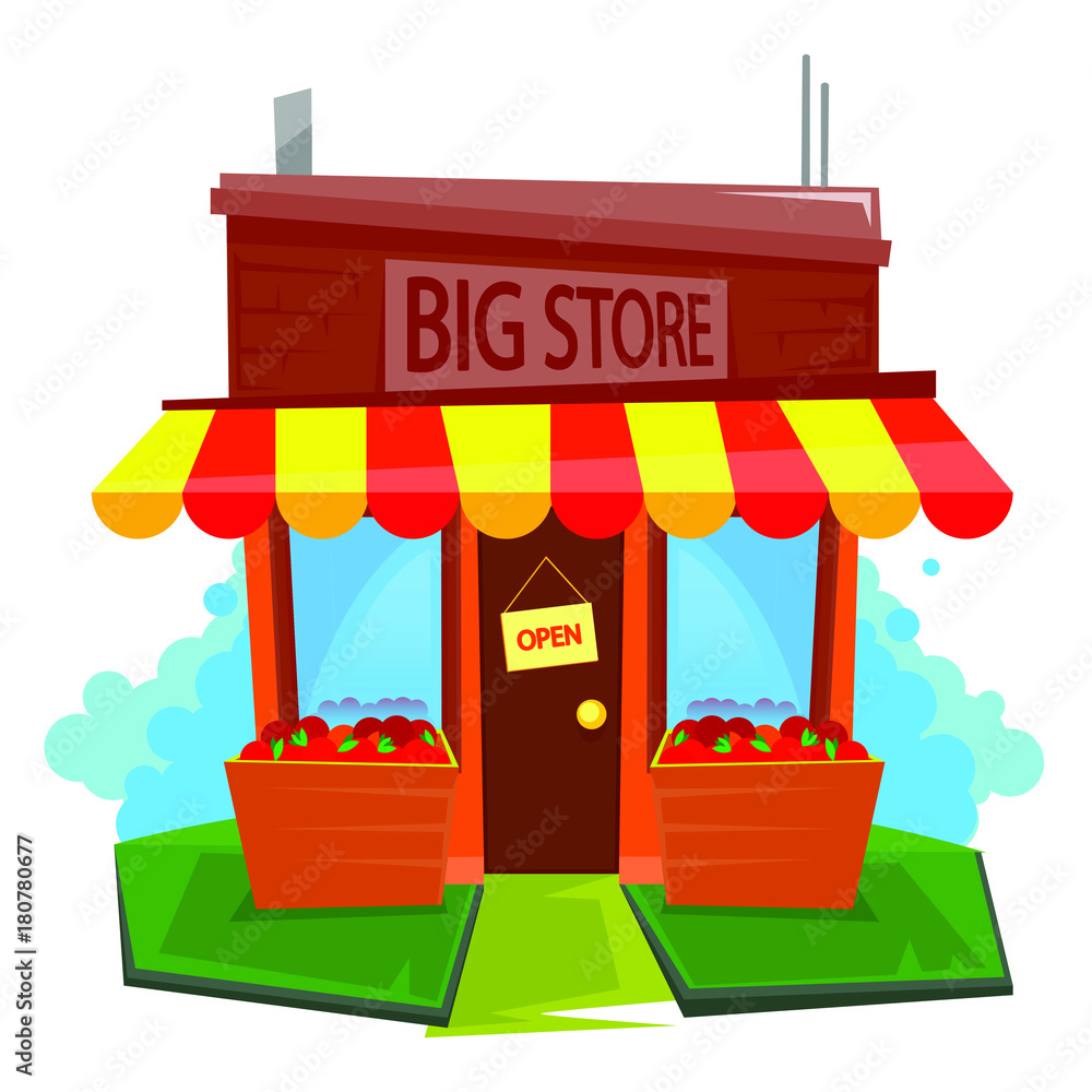 Vector Detailed Shop, Market, Store, cartoon vector illustration isolated  on white background Stock Vector | Adobe Stock