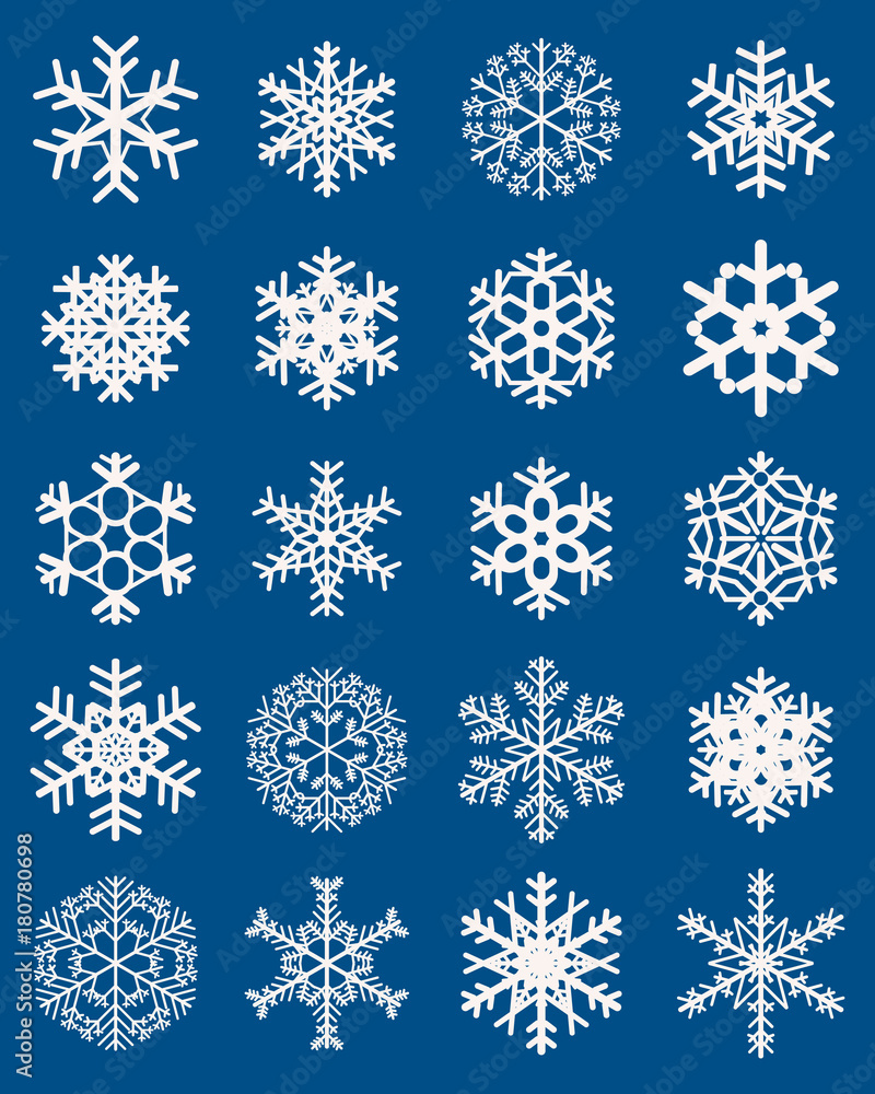 Set of different white snowflakes on a colored background Set of different white snowflakes on a colored background