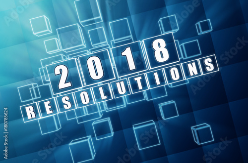 new year 2018 resolutions in blue glass blocks