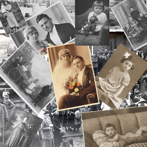 Vergangenheit der letzten 100 Jahre, alte Fotos als Collage