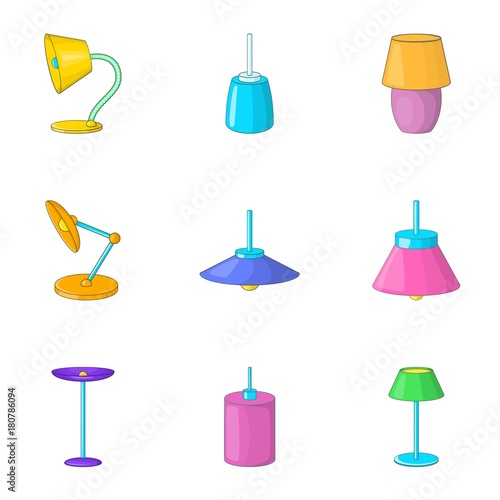 Lamp light icons set, cartoon style