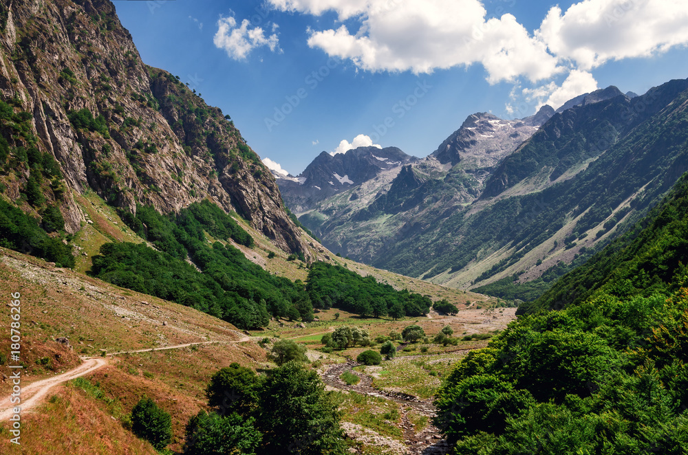 Pra del Rasur, mountain valley and pastures on the path to the lake of Vej del Bouc, in the Maritime Alps Park (Piedmont, Italy) Pra del Rasur, mountain valley and pastures on the path to the lake of Vej del Bouc, in the Maritime Alps Park (Piedmont, Italy)