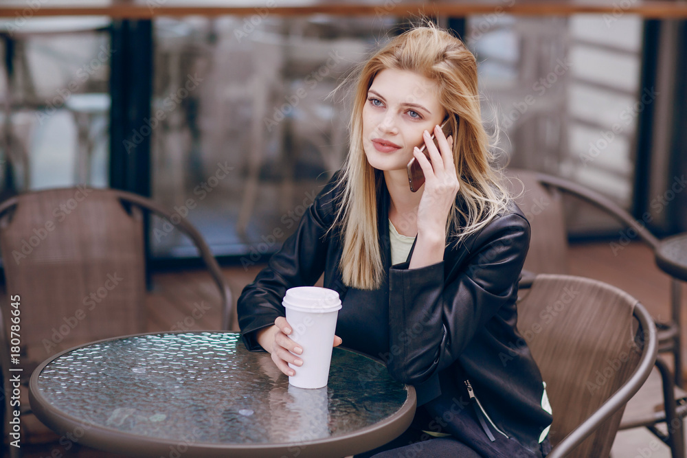 beautiful blonde in  cafe