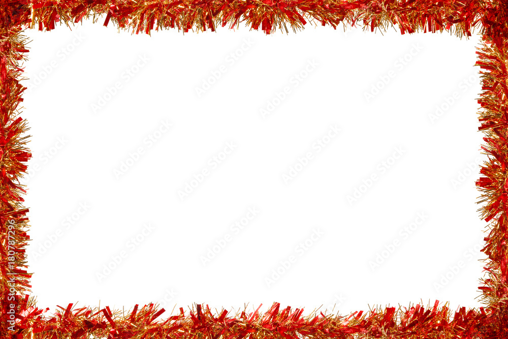 Red and golden tinsel frame isolated on white