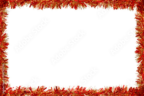 Red and golden tinsel frame isolated on white photo