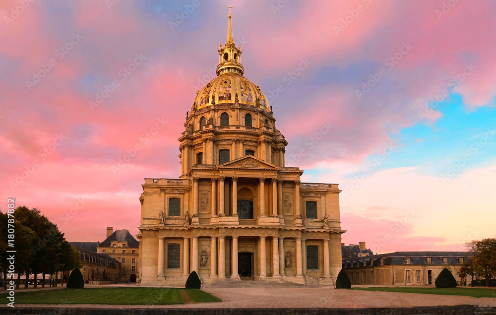 The cathedral of Saint Louis at sunset, Paris.